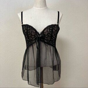 Victoria’s Secret Mesh Lace Push-up with Gold Tassel Babydoll Lingerie Sz 34C